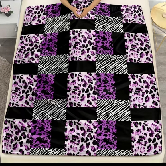 Leopard and zebra print bohemian style blanket - Picture 2 of 6